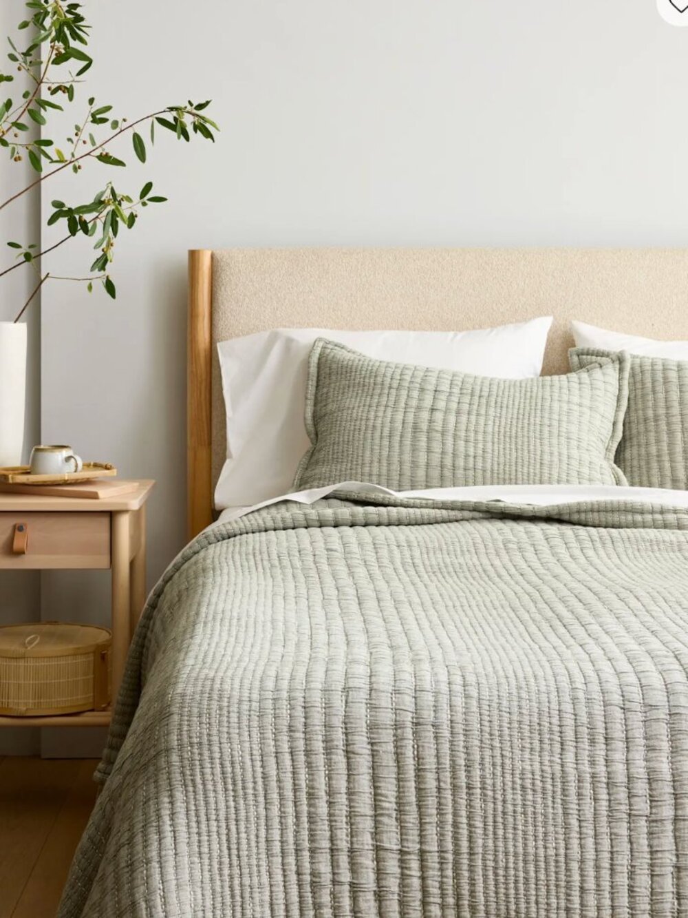 Quince Organic Cotton Channel Stitch Coverlet Set, King/Cal King, Sage/Green - Picture 3 of 13